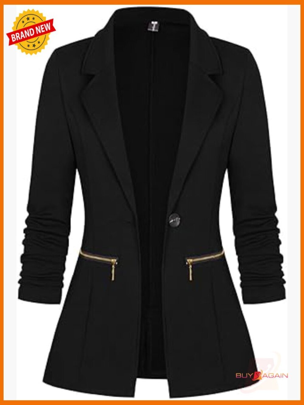 Long Sleeve Blazer Open Front Cardigan Jacket Work Office Blazer with Zipper